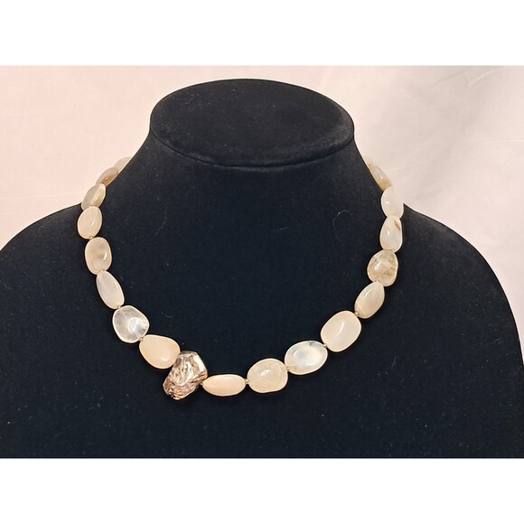 NWT Peyote Bird Agate Quartz Beads Silver Nugget Gemstone Chunky Necklace 17-20" - Picture 3 of 13